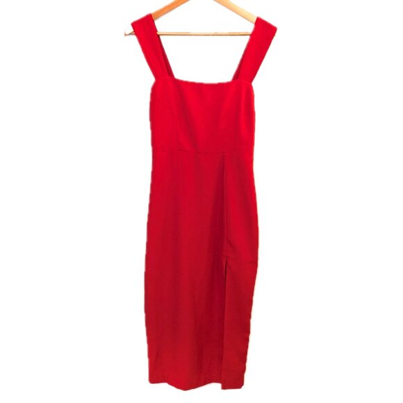 Abercrombie & Fitch | Wide Strap Square Neck Midi Dress in Cherry Red | Size XS - Picture 3 of 11
